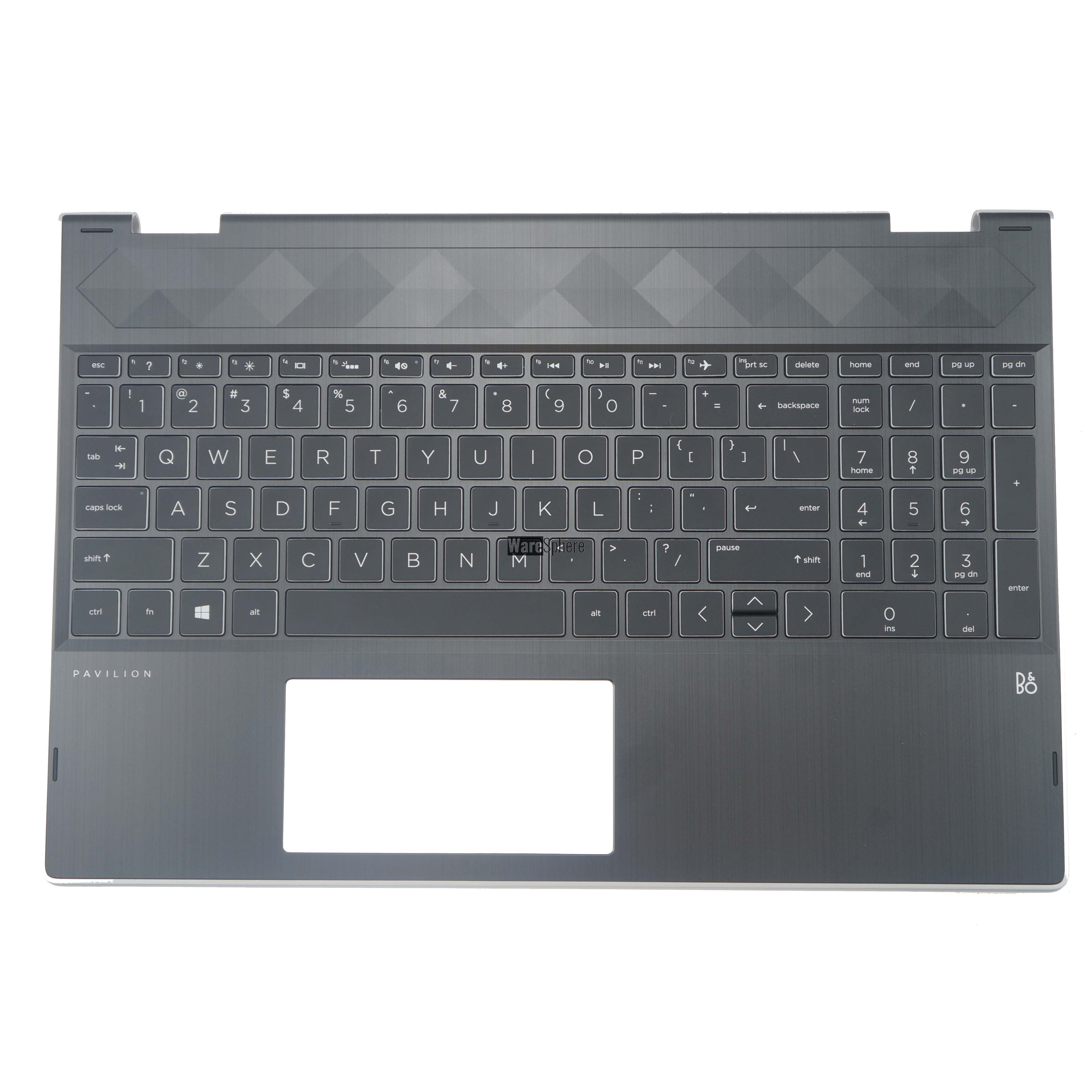 Top Cover Upper Case for HP X360 15-CR US Palmrest with Backlit Keyboard L20849-001  Black Sliver Side 