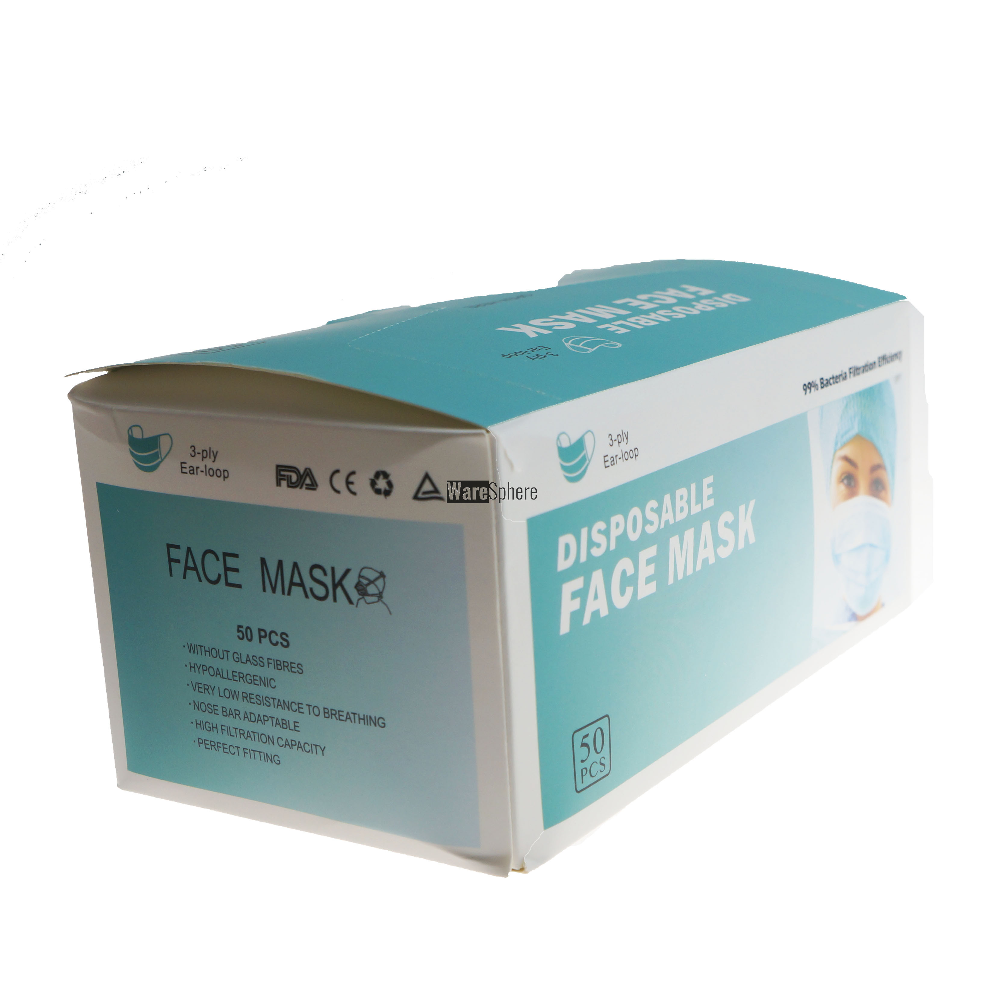 50Pcs Disposable Pollution Face Mask Dental Mouth  3 PLY & EAR LOOP