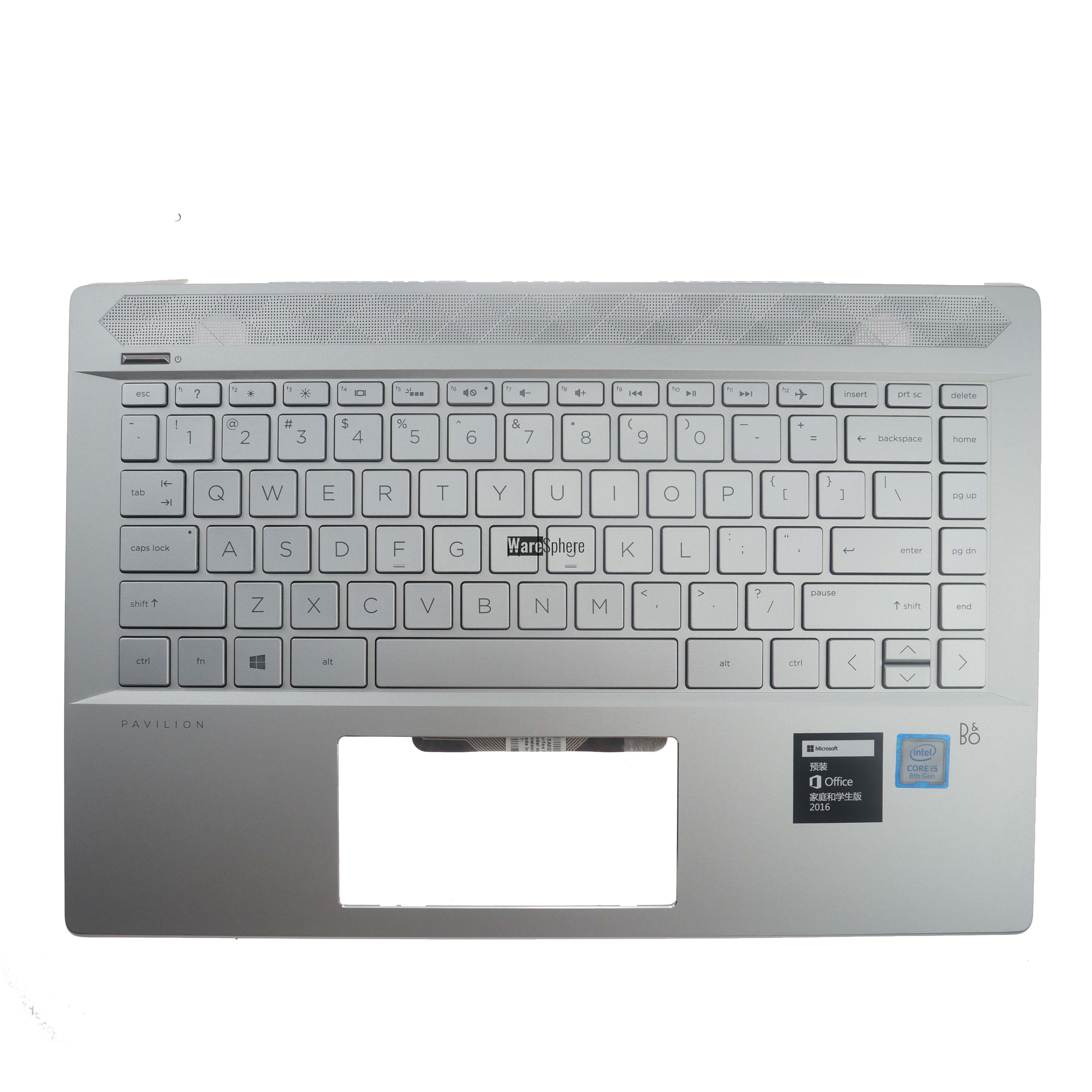 Top Cover Upper Case for HP 14-CE with Backlit Keyboard L19195-001 Silver With Fingerprint hole