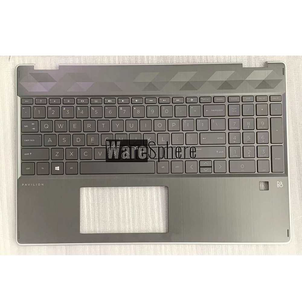 Top Cover Upper Case for HP X360 15-DQ With Backlit Keyboard and Fingerprint hole L51519-001 Black With Silver Side