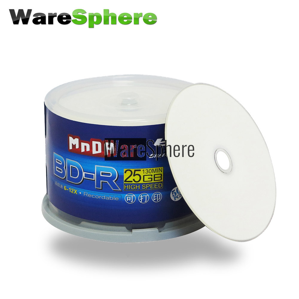 Grade A Bd R Sl 25gb 6x 12x Speed Inkjet Printable Blu Ray Disc 50 Spindle
