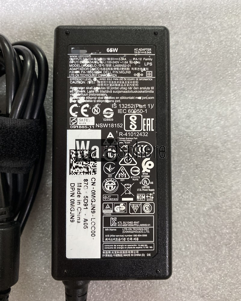 65W 19.5V 3.34A Adapter for Dell LA65NS2-01 0MGJN9 MGJN9 4.5*3.0 mm