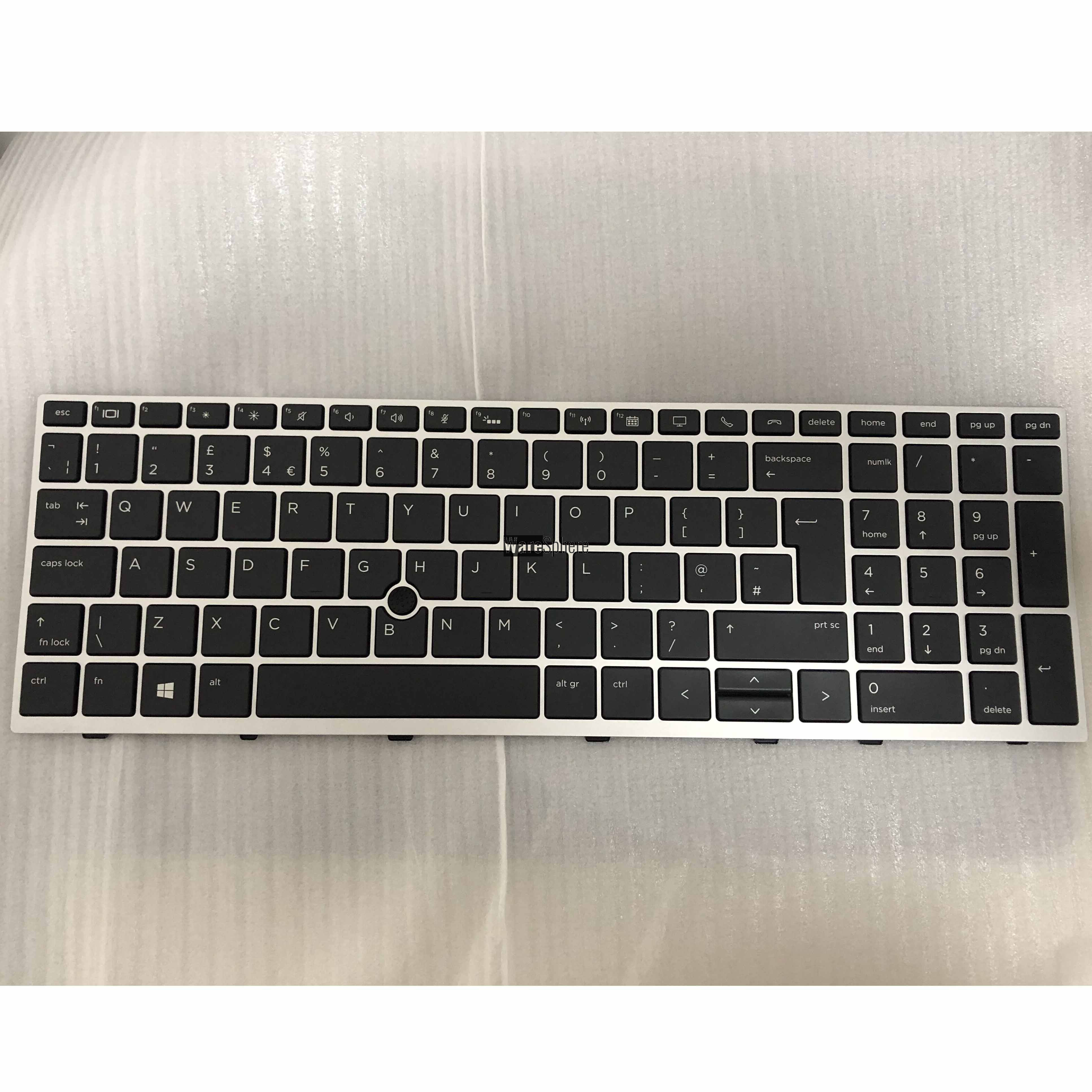 Laptop UK Backlit Keyboard for HP EliteBook 850 G5 SILVER FRAME BLACK with point Cable Folded