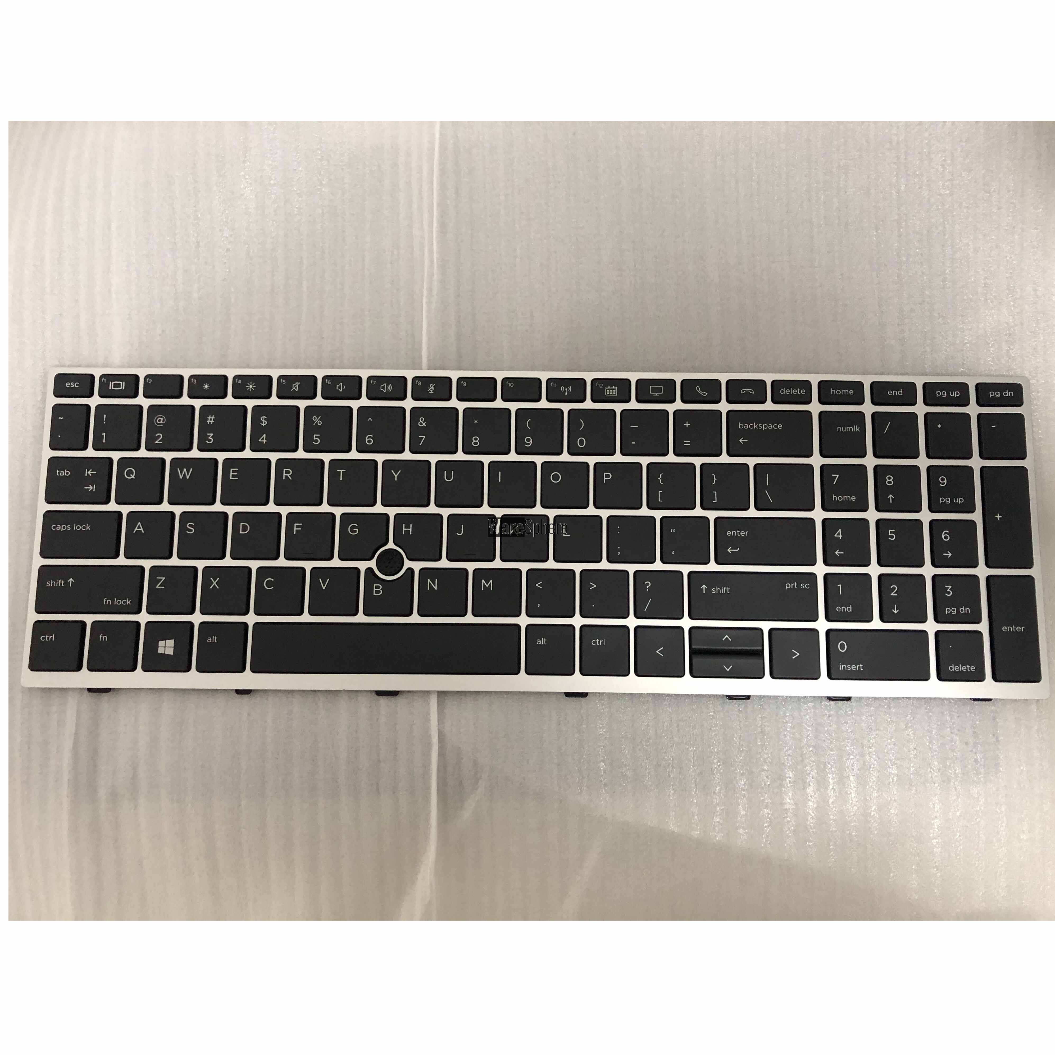 Laptop US NONBacklit Keyboard for HP EliteBook 850 G5 SILVER FRAME BLACK with point Cable Folded