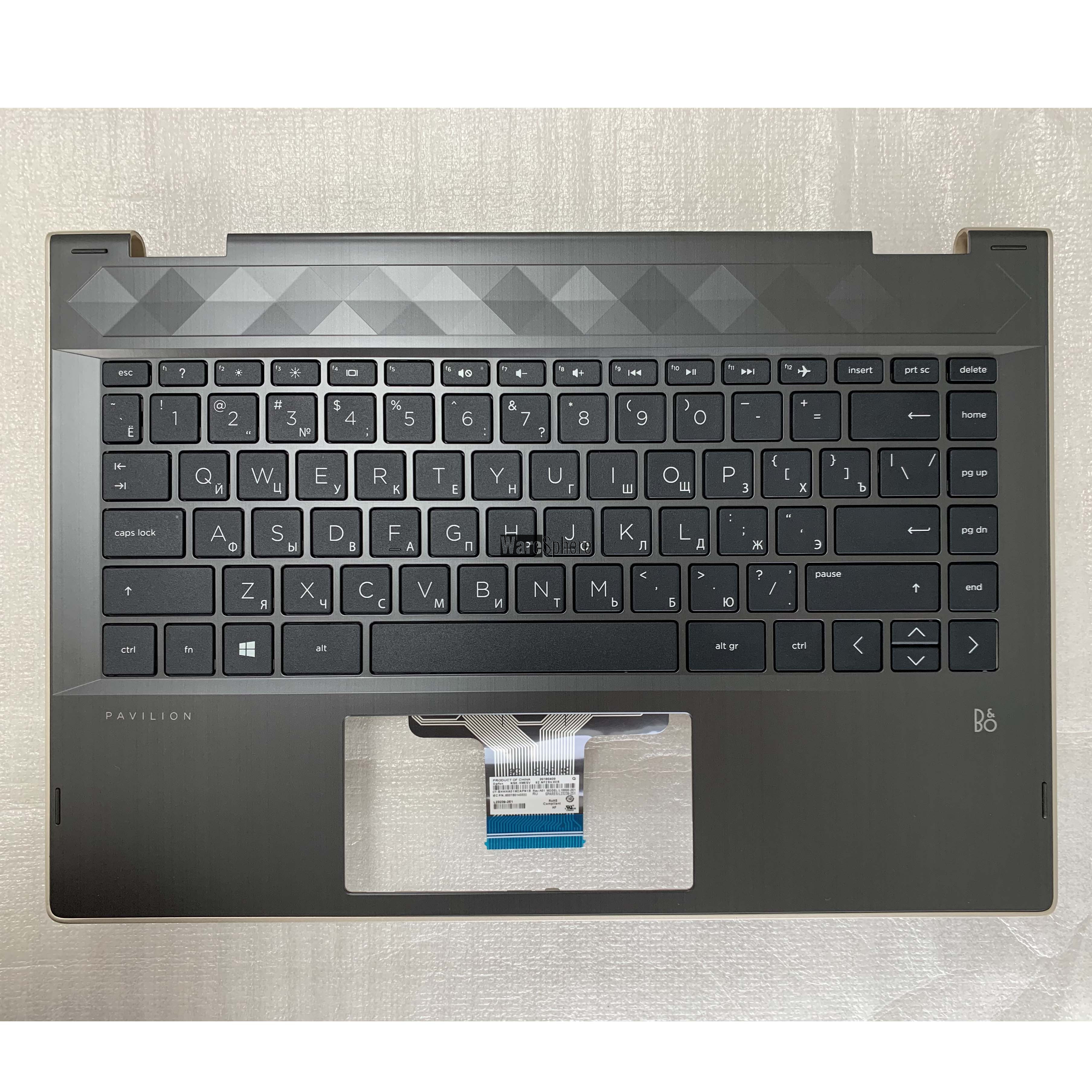 Top Cover Upper Case for HP Pavilion x360 14-cd Palmrest with RU Keyboard Black  Golden Side