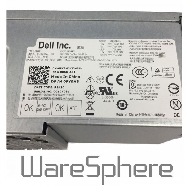 250W Power Supply For Dell Optiplex 390 790 990 9010 7010 Desktop FY9H3